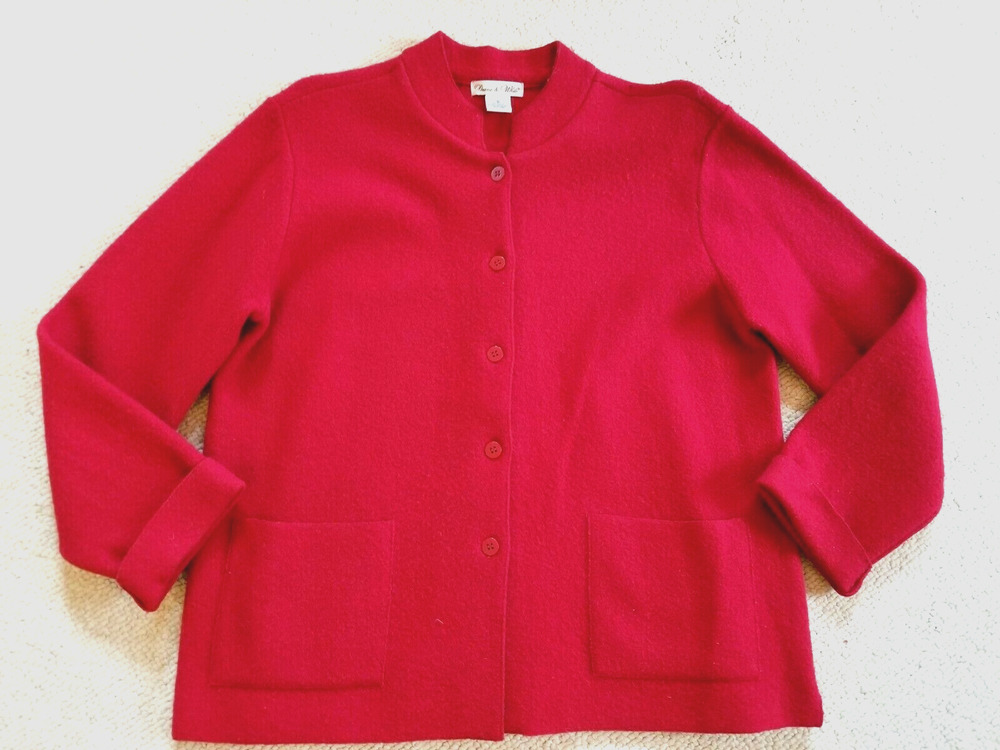 VINTAGE Womens Sweater/Jacket-DEANE & WHITE-red 100% boiled wool cardigan-S